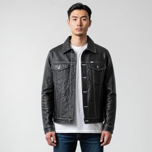 TOPMAN | Black Leather Moto Utility Jacket Aztec Lined Luxury | Small